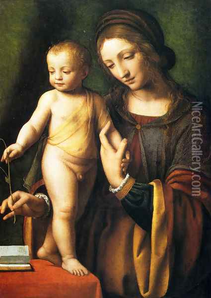 The Virgin And Child With A Columbine Oil Painting - Bernardino Luini