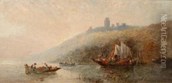 Eastern Boats On A River Before A Castle Oil Painting - Clifford Montague