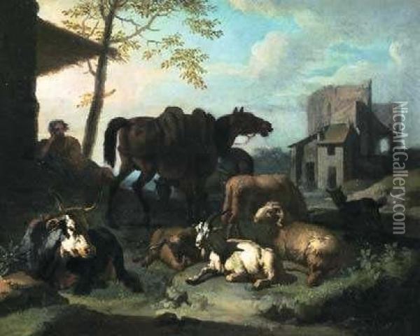 Pastorello Al Riposo Con Gli Armenti Oil Painting - Pieter van Bloemen