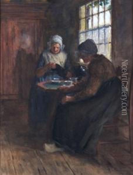 Interior With Two Women Oil Painting - Hendrik Valkenburg