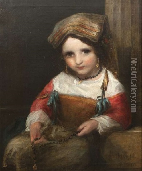 Roma Girl With Beaded Necklace Oil Painting - Richard Rothwell