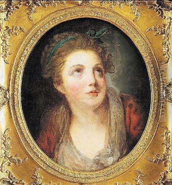 Dama Joven Con Cinta Verde En El Pelo, Busto Oil Painting - Jean Baptiste Greuze