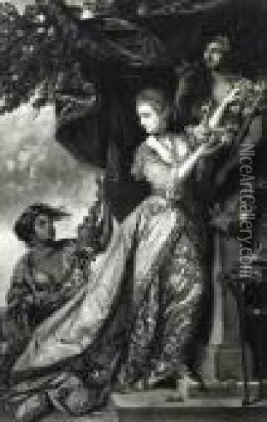 Depicted Arranging A Garland Around A Statue Of Hymen Oil Painting - Sir Joshua Reynolds