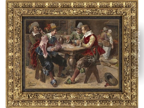 The Card Players Oil Painting - George Appert