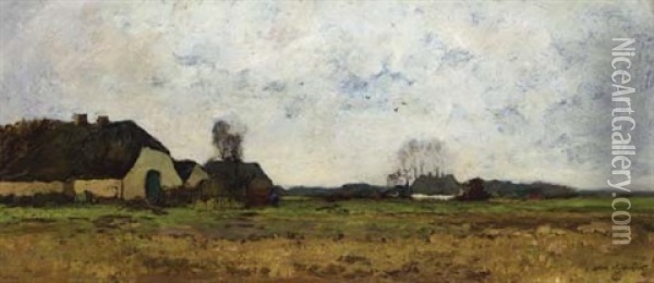 Farmhouses In An Extensive Landscape Oil Painting - Xeno Muenninghoff