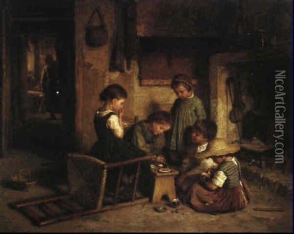 The Children's Party Oil Painting - Pierre Edouard Frere
