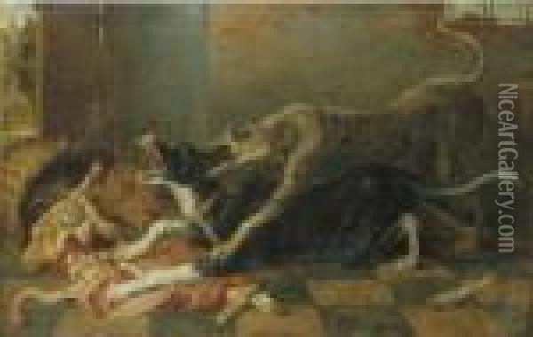 Two Dogs Fighting Over A Dead Ram Oil Painting - Frans Snyders
