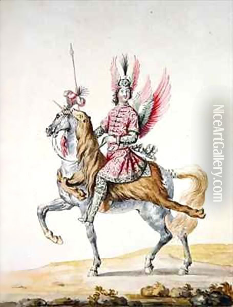 'Horseman with wings', costume design for 'Le Carrousel des Galants Maures' Oil Painting - Jean I Berain