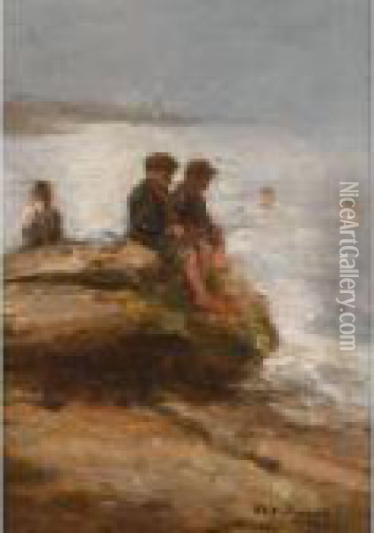 Boys Bathing Oil Painting - Robert Gemmell Hutchison