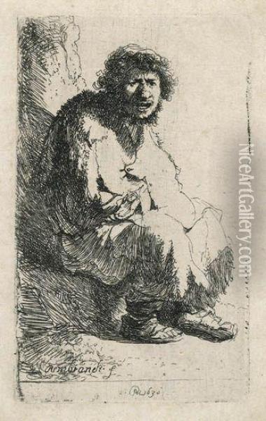Beggar Seated On A Bank Oil Painting - Rembrandt Van Rijn