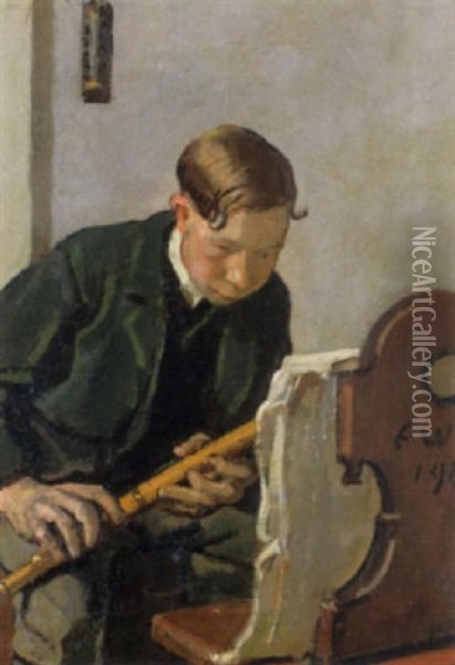 Beim Musizieren Oil Painting - Ernst Wurtenberger