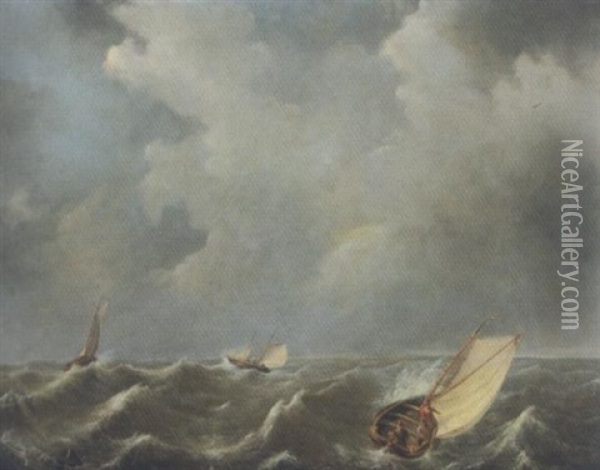 Fischerboote In Sturmischer See Oil Painting - Henri Etienne van Swinden