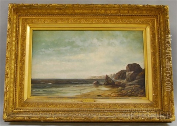 Calm Sea And A Rocky Coastline Oil Painting - William Henry Hilliard