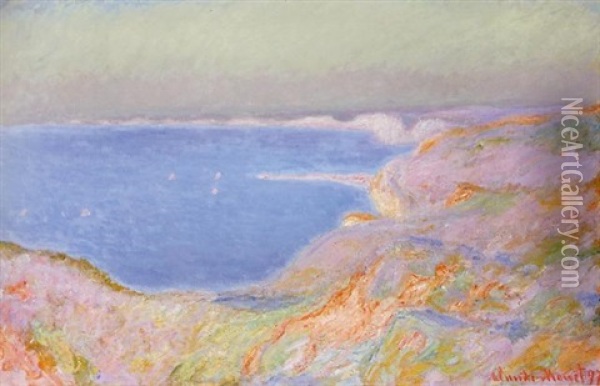 Sur La Falaise Pres De Dieppe, Soleil Couchant Oil Painting - Claude Monet