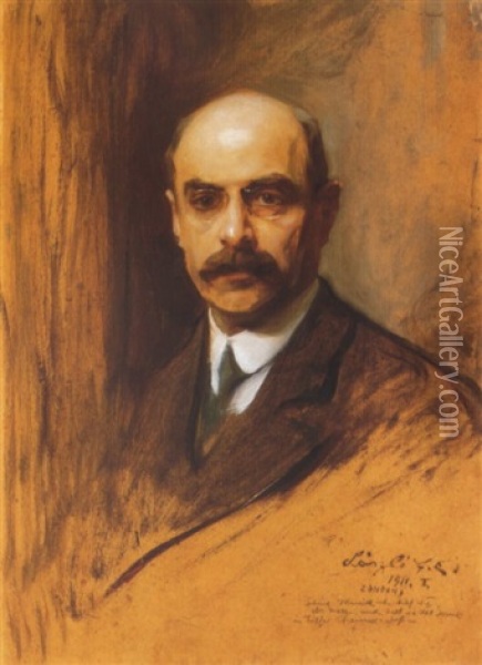 Zenesz Portreja (man With A Moustache) Oil Painting - Philip Alexius De Laszlo