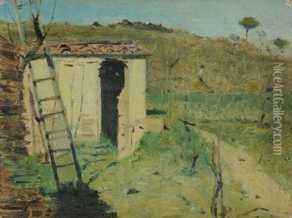 Casa Con Scala Oil Painting - Raffaello Sernesi