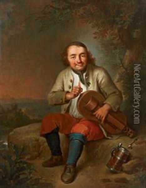 Musicante Seduto Con Una Lira Tedesca In Un Paesaggio Oil Painting - Joseph Conrad Seekatz