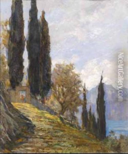 Veduta Del Lago Di Garda Oil Painting - Carlo Cressini