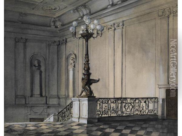 Treppe Vom Regierungsgebaude In Breslau Oil Painting - Martin Kimbel