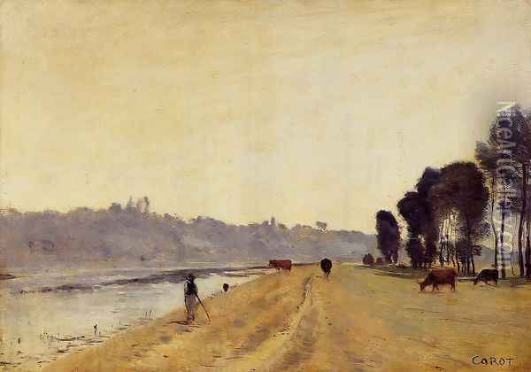 Banks of a River Oil Painting - Jean-Baptiste-Camille Corot