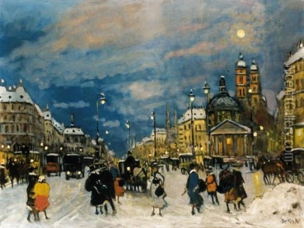 Street In The City Oil Painting - Antal Berkes
