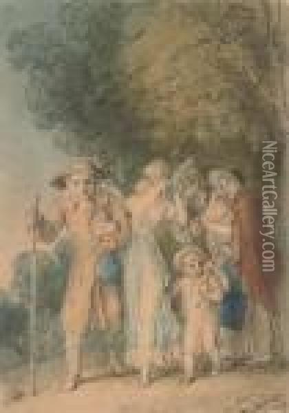An Illustration To Oliver Goldsmith's 'the Deserted Village': On The Way To Market Oil Painting - Thomas Stothard