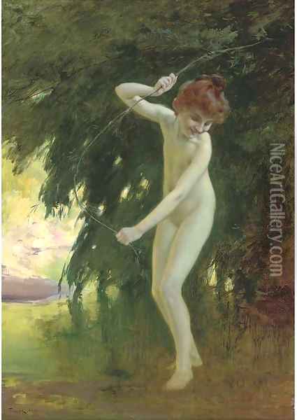 A nymph at a woodland pool Oil Painting - Louis Adolphe Tessier