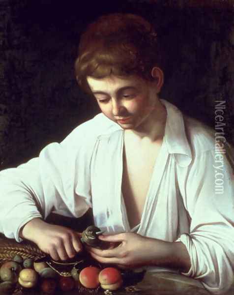 A Young Boy Peeling an Apple Oil Painting - Studio of Caravaggio, Michelangelo