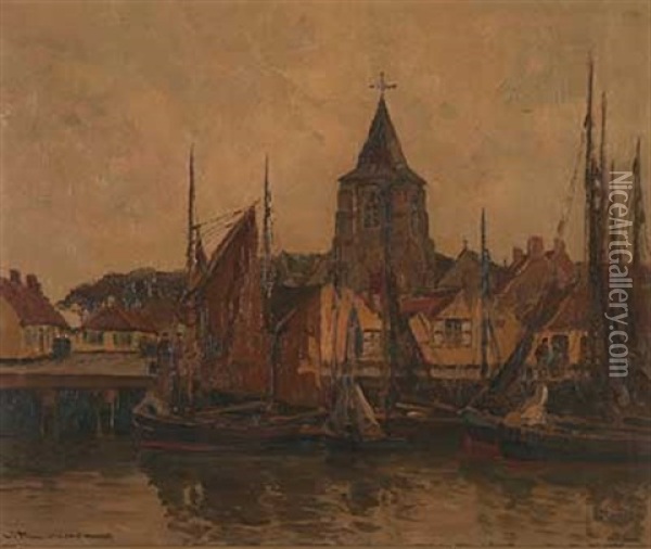 Fischerboote Im Hafen Oil Painting - Wilhelm Hambuechen