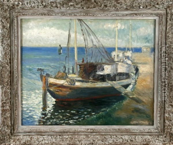 Fischerboot An Der Kaimauer Oil Painting - Ernst Mueller-Scheessel