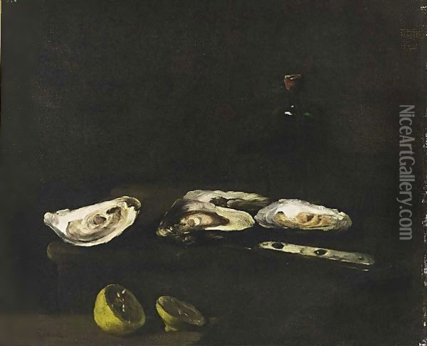 A Still Life With Oysters Oil Painting - Theodule Augustine Ribot