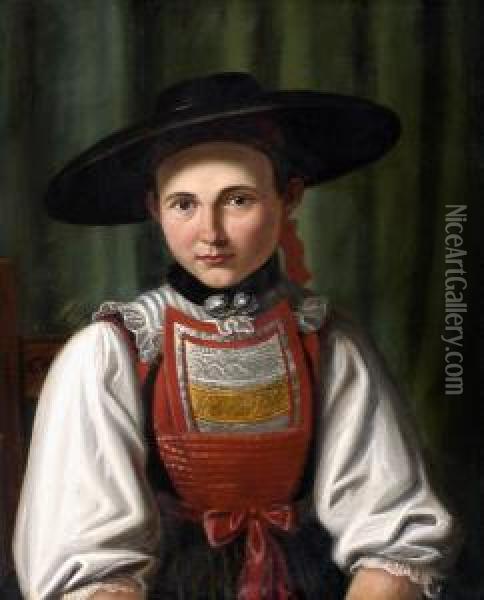 Maria Schrofel Von Poking Bey Starnberg Oil Painting - August Carl Graf Von Seinsheim