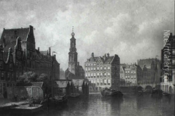 A View Of The Munt, Amsterdam Oil Painting - Eduard Alexander Hilverdink