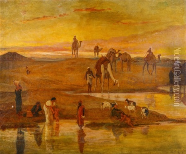 Morning At The Oasis Oil Painting - Frederick Goodall
