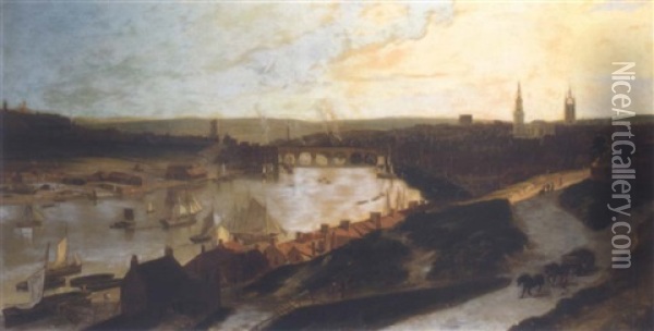 View Of Newcastle On The River Tyne From St. Ann's Oil Painting - William Daniell