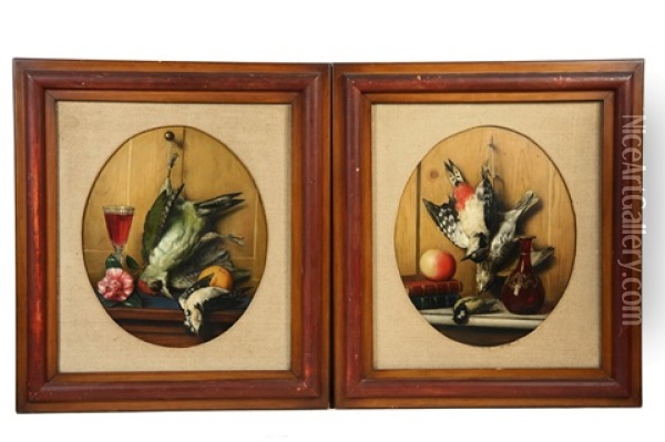 Trompe L'oeil Still Lifes Of Game Birds (pair) Oil Painting - Giovanni Estienne