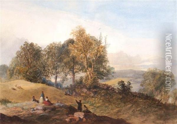 Figures Resting On A Hillside Oil Painting - James Baker Pyne