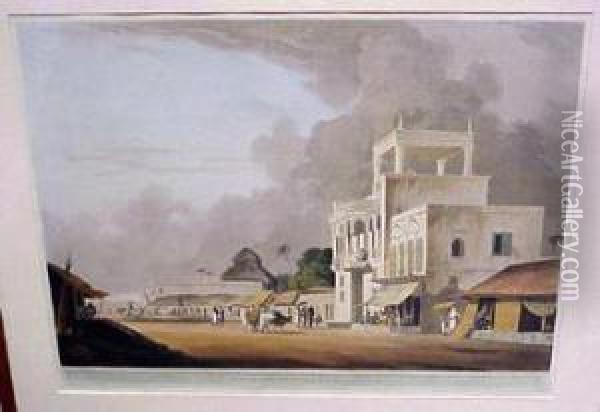 Govinda Ram Mittee's Pagoda, Calcutta And View On Chitpore Road,calcutta Oil Painting - Thomas Daniell