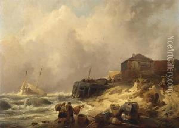 Coastal Scene Oil Painting - Wijnandus Johannes Josephus Nuijen