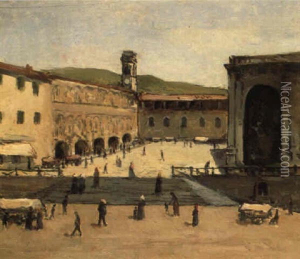 Piazza Di Montenero Oil Painting - Giovanni Bartolena