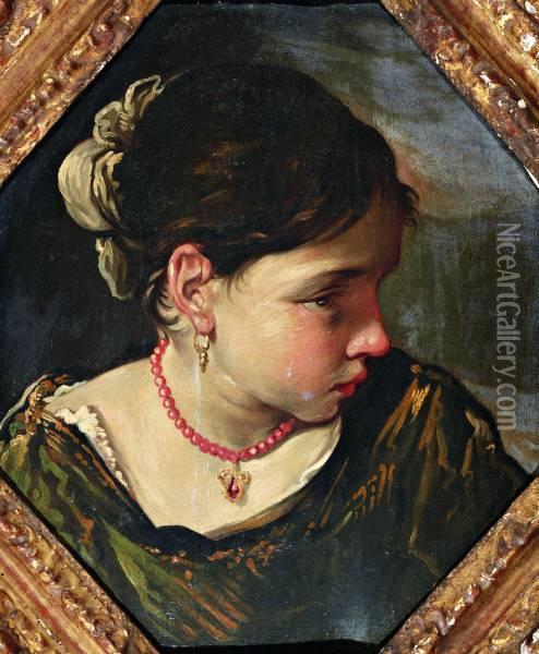 Meisje Met Bloedkoralen Collier Oil Painting - Gian Antonio Burrini