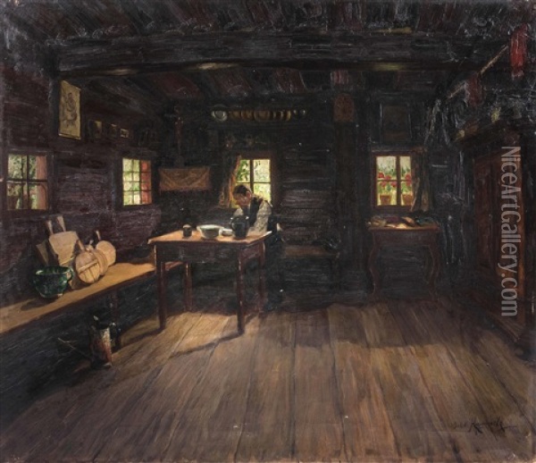 Beim Tischgebet In Der Stube Oil Painting - Jakob Koganowsky