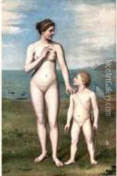 Venus Et L'amour Oil Painting - Jean-Baptiste Poncet