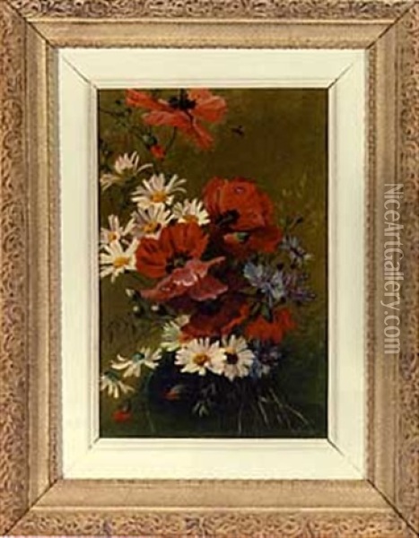 Floral Still Life With Poppies And Daisies Oil Painting - Edward Orme