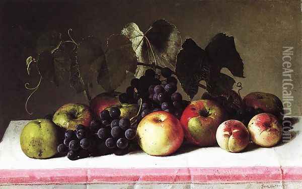 Still Life with Concord Grapes and Apples Oil Painting - George Hetzel