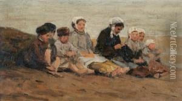 Children At The Beach Oil Painting - Jacques Eugene Feyen