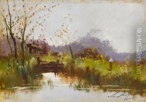 Gegenstucke: Romantische Flusslandschaften Oil Painting - Eugene Galien-Laloue