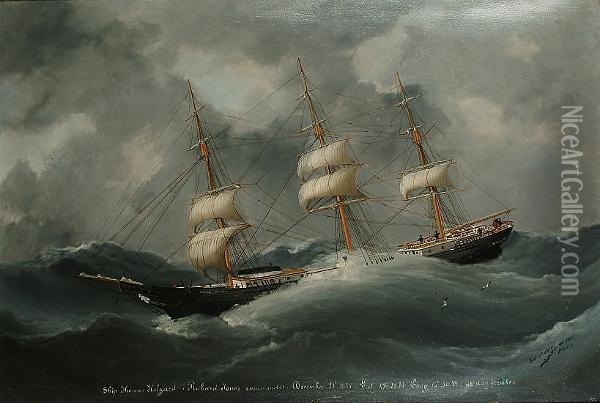 In A Stormy Sea Oil Painting - Marie-Edouard Adam Of Le Havre
