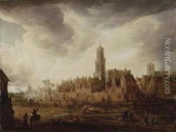 A View Of Antwerp With Townsfolk In The Foreground Oil Painting - Frans de Momper