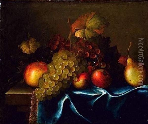 Nature Morte De Fruits Poses Sur Un Entablement Oil Painting - Paul Liegeois